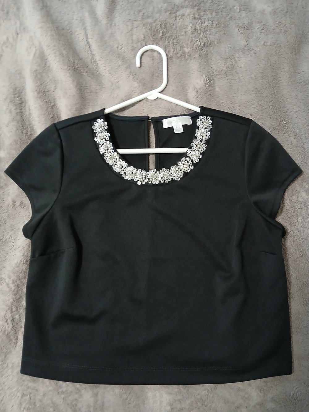Embellished Scoop Neck Black Women's Top